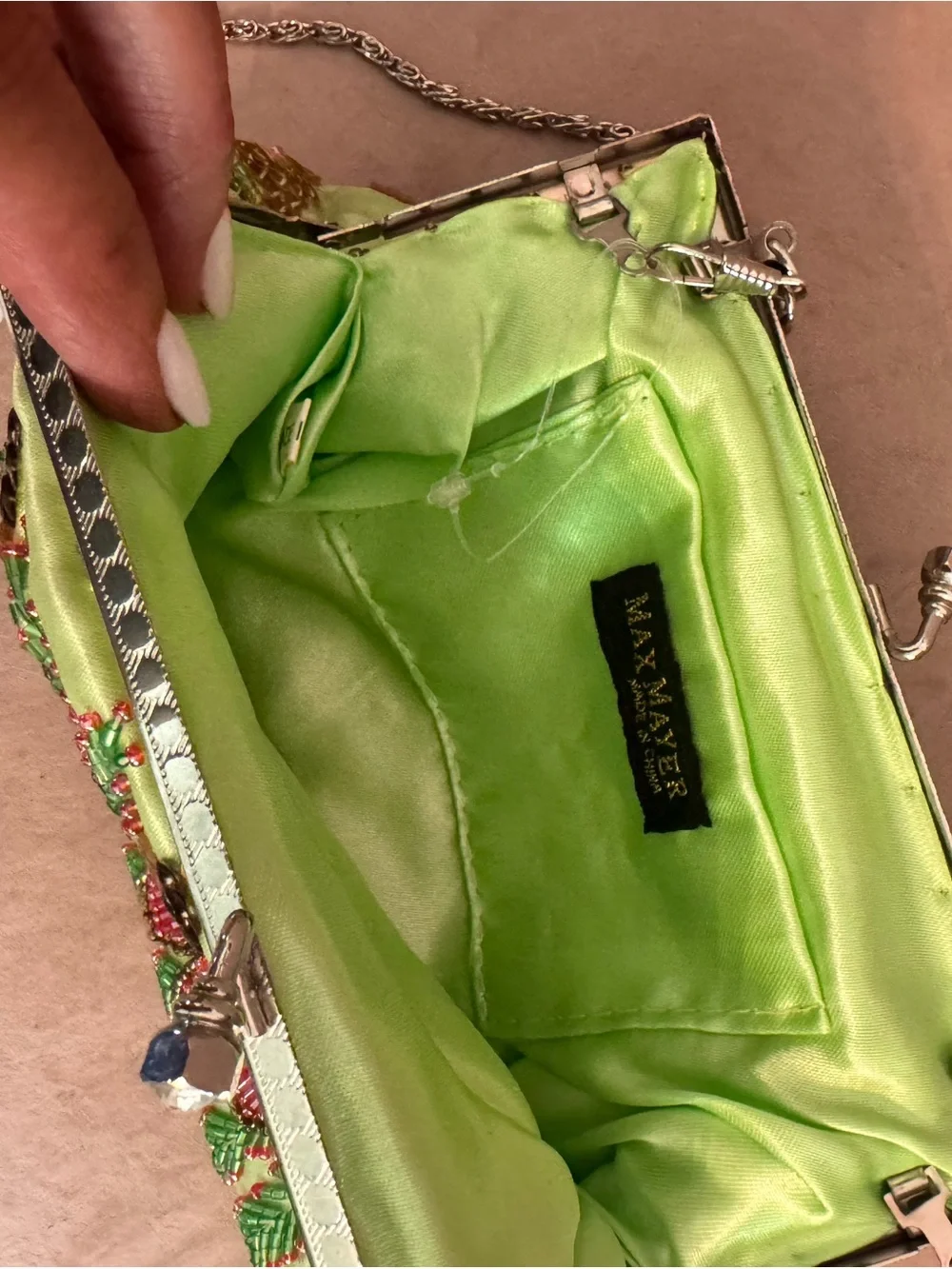 Vintage Beaded Floral Evening Clutch Whimsical Sequin green crossbody